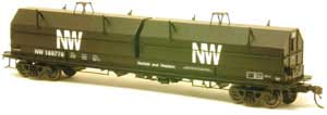 Evans 100-Ton Coil Car with Angled Hoods - Ready to Run -- Norfolk & Western (black, white, NW on Hoods)