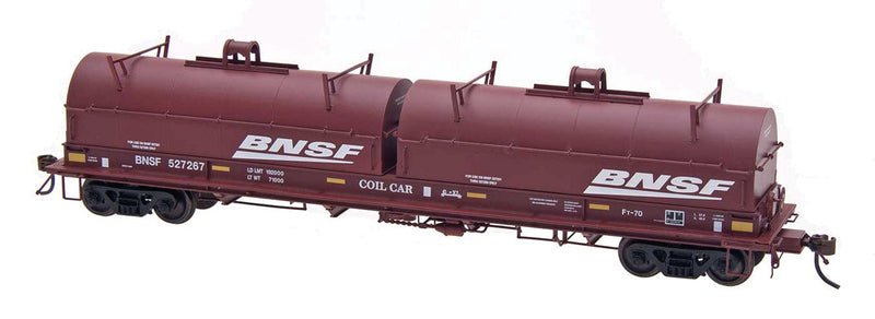 Evans 100-Ton Coil Car - Ready to Run -- Burlington Northern Santa Fe Railway (brown, white, angled & round hood)