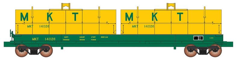 Evans 100-Ton Coil Car with Round Hoods - Ready to Run -- Missouri-Kansas-Texas (green, yellow)