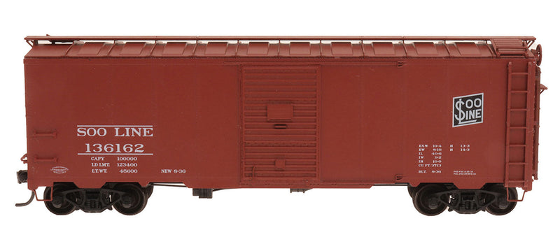 1937 AAR Boxcar with Square Corners - Ready to Run -- Soo Line (Boxcar Red, black Logo)