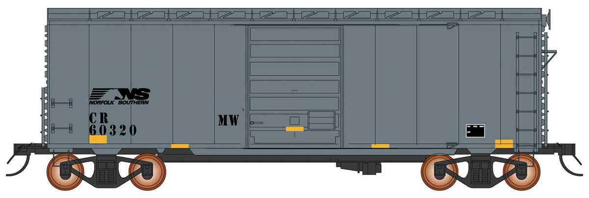 1938 AAR 10'6" Boxcar, 4-3-1 Improved Dreadnaught Ends - Ready to Run -- Norfolk Southern (MOW Scheme, gray, black, yellow conspicuity marks)