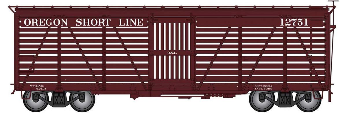 Harriman 40' Stock Car - Ready to Run -- Oregon Short Line (Boxcar Red, white)