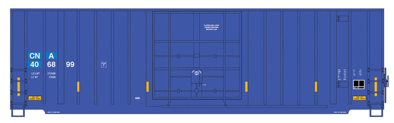 Gunderson 50' Hi-Cube Plug-Door Boxcar Modern Ends - Ready to Run - Value Line -- Canadian National (blue, yellow conspicuity marks)