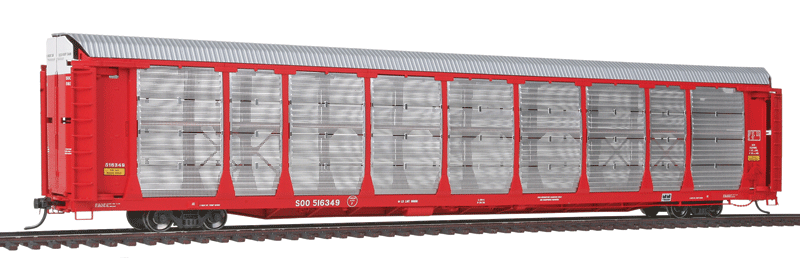 Bi-Level Auto Rack - Ready to Run -- Soo Line Rack & Flat (red)-1