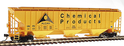 PS2CD 4750 Cubic Foot 3-Bay Covered Hopper - Ready to Run -- Alcan Chemical Products (yellow w/black lettering)