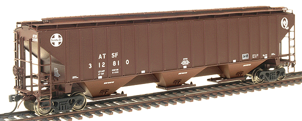 PS2CD 4750 Cubic Foot 3-Bay Covered Hopper - Ready to Run -- Atchison, Topeka & Santa Fe (Boxcar Red, Small Circle/Cross & "Q" Logos)-1