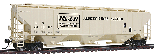PS2CD 4750 Cubic Foot 3-Bay Covered Hopper - Ready to Run -- Family Lines - Louisville & Nashville (SCL/LN Beige w/black Lettering)
