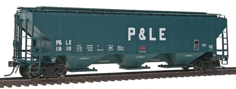 PS2CD 4750 Cubic Foot 3-Bay Covered Hopper - Ready to Run -- Pittsburgh & Lake Erie (dark blue, Billboard P&LE)
