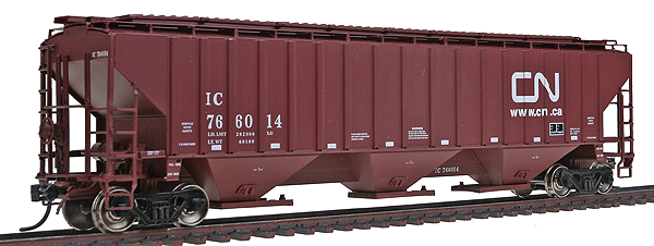 PS2CD 4750 Cubic Foot 3-Bay Covered Hopper - Ready to Run -- Canadian National (Boxcar Red, Website Logo)
