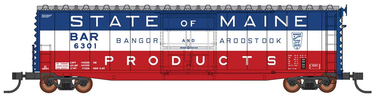 50' PS-1 Single Door Boxcar w/Cushion Underframe - Ready to Run -- Bangor & Aroostook (State of Maine, red, white, blue)