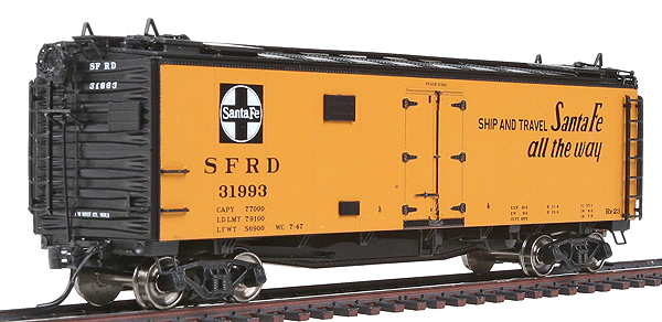 Santa Fe 40' Steel Ice Reefer - Ready to Run -- Santa Fe (orange, black, Grand Canyon Line, Ship & Travel on Reverse Side)