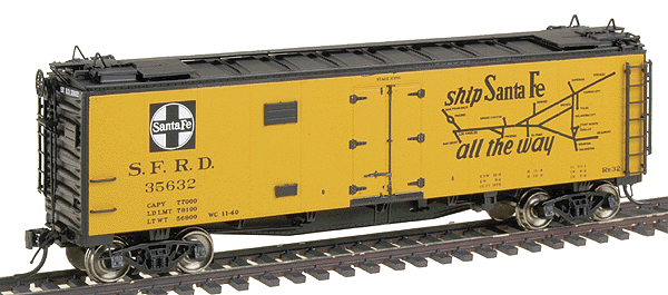 Santa Fe 40' Steel Ice Reefer - Ready to Run -- Santa Fe (orange, black; Scout, "...All the Way" Straight Map on Reverse S