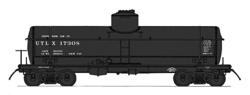 ACF Type 27 Riveted 8000-Gallon Tank Car - Ready to Run -- Union Tank Car UTLX (black, yellow)-1