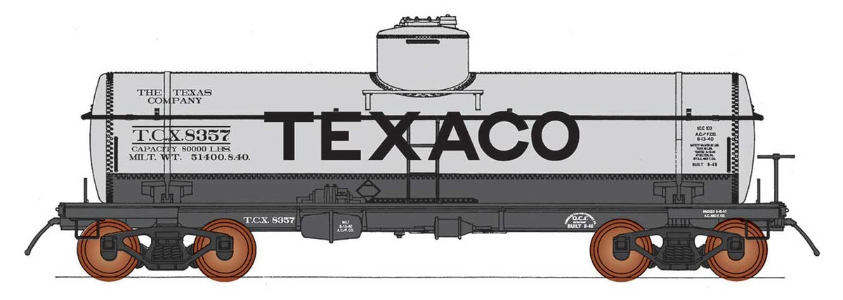 ACF Type 27 Riveted 8,000-Gallon Tank Car - Ready to Run -- Texaco TCX (gray, black, Billboard Texaco)-2