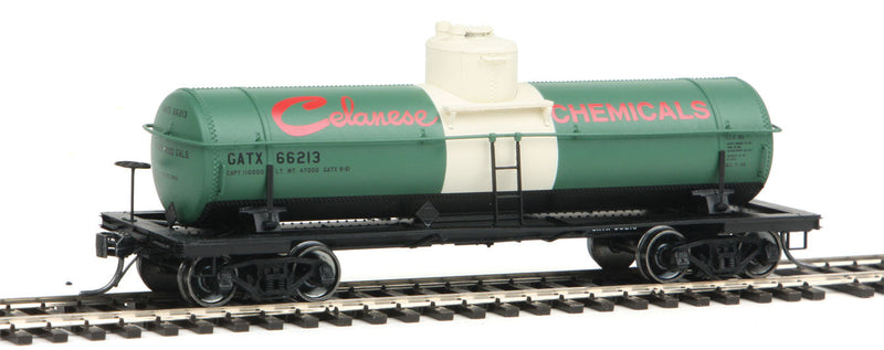 ACF Type 27 Riveted 8000-Gallon Tank Car - Ready to Run - Famous Image Collect -- Celanese Chemicals (green, white, black, red)