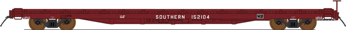 60' Wood-Deck Flatcar - Ready to Run -- Southern Railway (Boxcar Red)