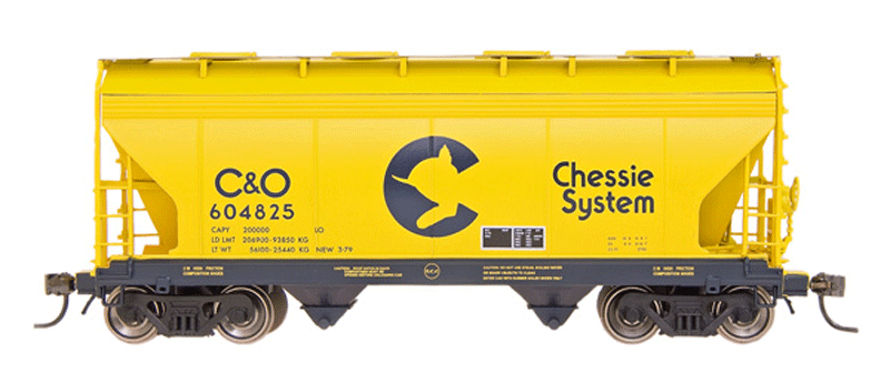 ACF 2-Bay Center-Flow Covered Hopper - Ready to Run -- Chessie System/C&O (yellow, blue, Large Logo)