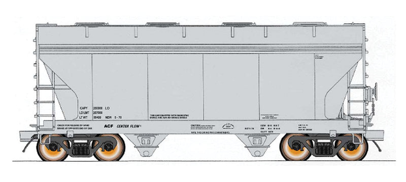 ACF 2-Bay Center-Flow Covered Hopper - Ready to Run -- Data Only (gray)
