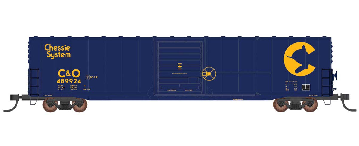 60' PS-1 Single-Door Boxcar - Ready to Run -- Chessie System C&O (blue, yellow)