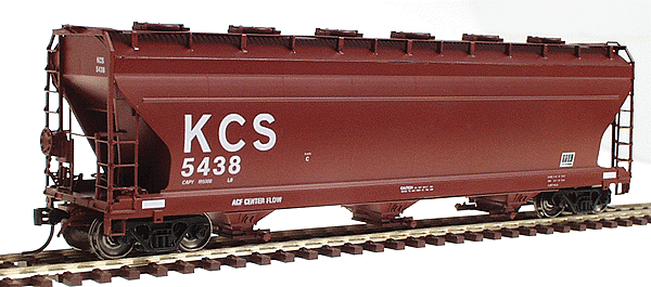 ACF 4650 Cubic Foot 3-Bay Covered Hopper - Ready to Run -- Kansas City Southern, Phase II (Freight Car Red w/large white "KCS")