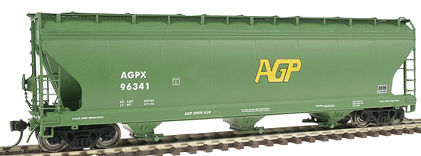 ACF 4650 Cubic Foot 3-Bay Covered Hopper - Ready to Run -- AGPX (green w/yellow APG in the Center, white Data)