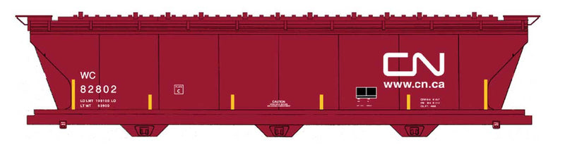 ACF 4650 Cubic Foot 3-Bay Covered Hopper - Ready to Run -- Canadian National WC (Boxcar Red, Noodle Logo, yellow Conspicuity Marks)
