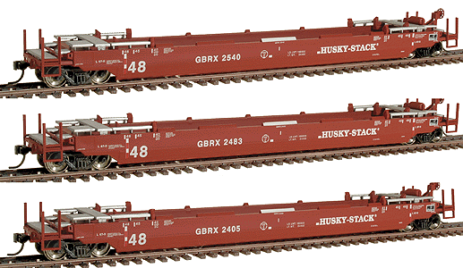 Husky Stack Container Car 3-Car Set - Assembled A-Line Models -- GBRX (red, white)