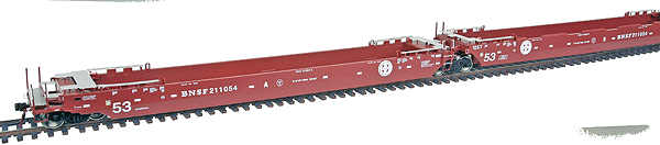 Maxi IV Intermodal Well Car 3-Unit Set Early Version - Ready to Run -- Burlington Northern Santa Fe (Boxcar Red, Circle/Cross Logo-1