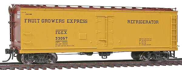 Fruit Growers Express Wood Refrigerator Car - Ready to Run -- Fruit Growers Express (yellow, brown)(CANCELLED BY VENDOR)