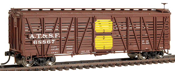Santa Fe Class Sk-S Double-Deck Stock Car - Ready to Run -- Santa Fe w/K Brakes (As-Built Boxcar Red, yellow)