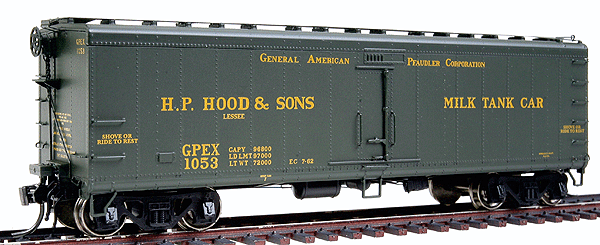 General-American Pfaudler (GPEX) 40' Steel Milk Tank Car - Ready to Run -- H.P. Hood & Sons
