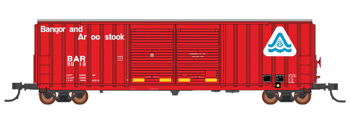 FMC 5283 Cubic Foot Double-Door Boxcar - Ready to Run -- Bangor & Aroostook (1979 Scheme, red, white, blue, Wave Logo)