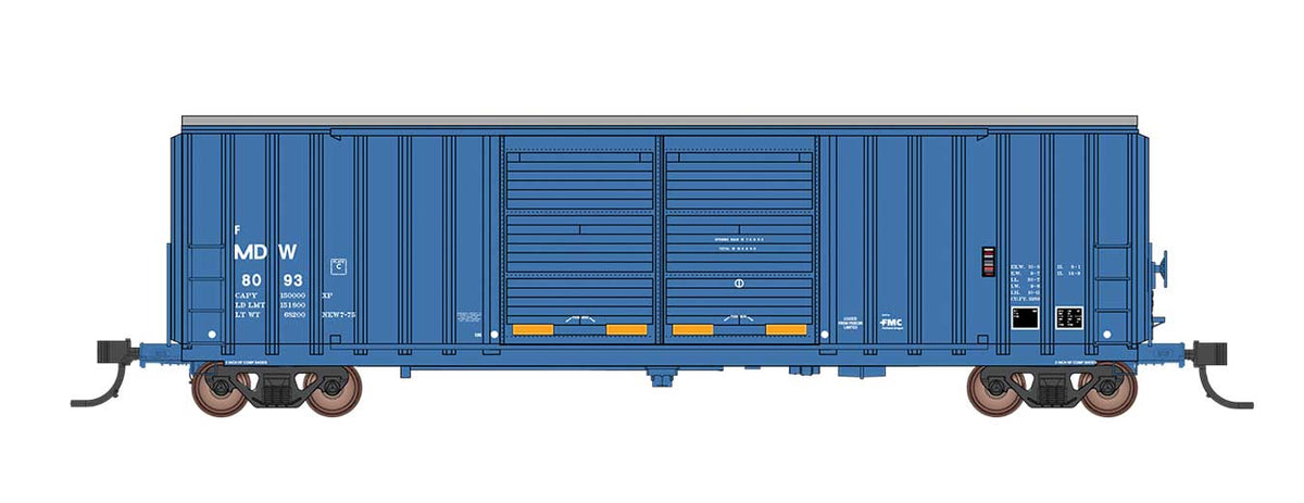 FMC 5283 Cubic Foot Double-Door Boxcar - Ready to Run -- Minnesota, Dakota & Western MDW (blue, yellow)