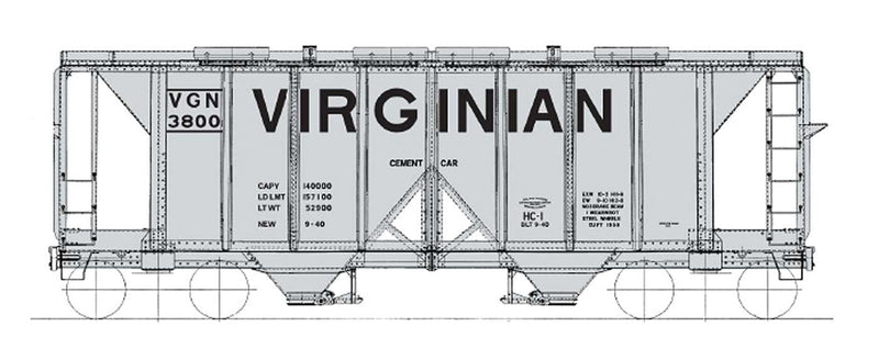 1958 Cubic Foot 2-Bay Covered Hopper w/Open Sides - Ready to Run -- Virginian (gray, Billboard Lettering)