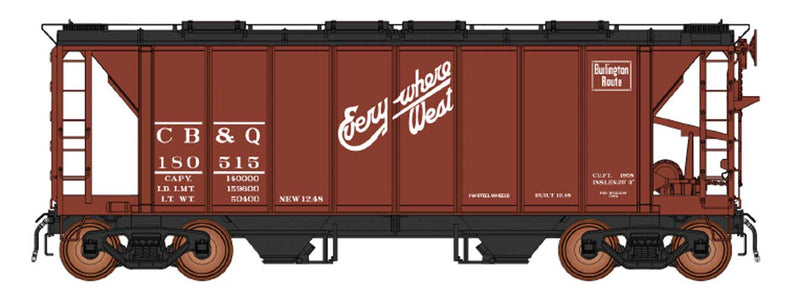 1958 Cubic Foot 2-Bay Covered Hopper, Closed Sides - Ready to Run -- Chicago, Burlington & Quincy C&S (Boxcar Red, Everywhere West Slogan)