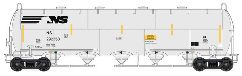 Procor Pressure-Flow Hopper - Ready to Run -- Norfolk Southern (gray, black, Horse Head Logo, yellow conspicuity markings)