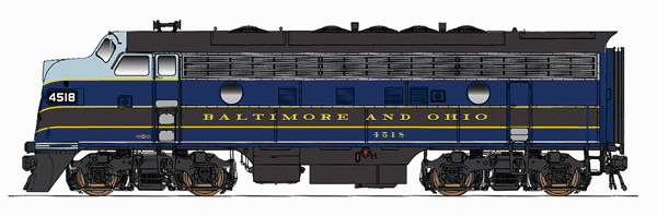EMD F7A - Standard DC -- Baltimore & Ohio (blue, black, gray)