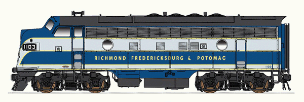 EMD F7A - Standard DC -- Richmond, Fredericksburg & Potomac (blue, white, black)