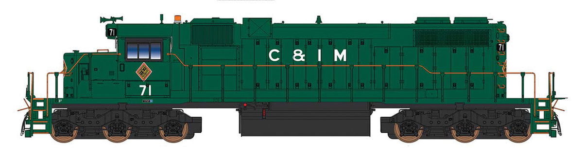 EMD SD38-2 w/Loksound & DCC -- Chicago & Illinois Midland (green, red, white)