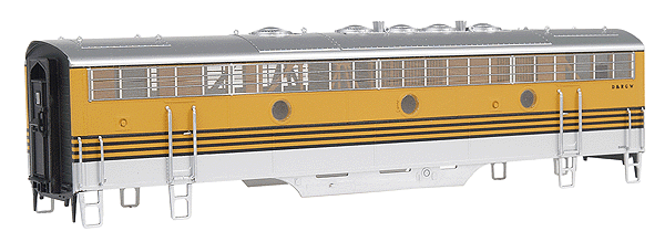 EMD F7B - Standard DC -- Denver & Rio Grande Western (Aspen gold & Aluminum scheme, black striping)