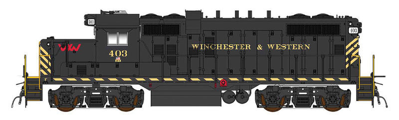 Paducah GP10 w/LokSound & DCC -- Winchester & Western #403 No Ditch Lights (black, yellow)