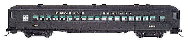 Coach - Assembled Bethlehem Car Works Model w/Trucks & Couplers -- Reading (green, black roof, gold lettering)
