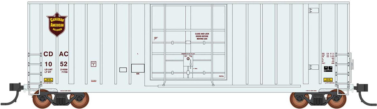 Gunderson 50' Hi-Cube Plug-Door Boxcar Modern Ends - Ready to Run - Value Line -- Canadian American #1052 (gray, maroon)