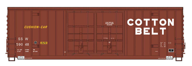 Gunderson 50' Hi-Cube Double-Plug Door Boxcar, Peaked Roof - Ready to Run -- Cotton Belt SSW (B-70-42R, Boxcar Red, white)
