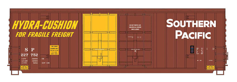 Gunderson 50' Hi-Cube Double-Plug Door Boxcar, Peaked Roof - Ready to Run -- Southern Pacific (B-70-43, Boxcar Red, white, yellow Door,Hydra Cushion)