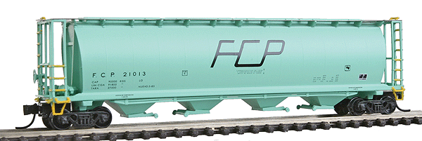 59' 4-Bay Cylindrical Covered Hopper - Trough Hatch Version - Ready to Run -- Ferrocarril del Pacifico FCP (light green, black, Large Logo)