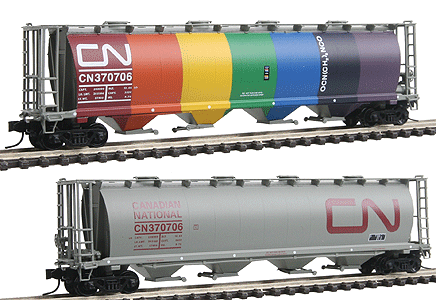 59' 4-Bay Cylindrical Covered Hopper w/Round Hatches - Ready to Run -- Canadian National (1970 Rainbow Display Car)