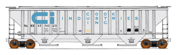 4750 Cubic Foot 3-Bay 18 Rib Covered Hopper - Ready to Run -- Cook Industries NAHX (gray, blue)
