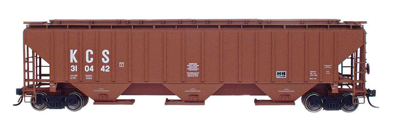 PS2CD 4750 Cubic Foot 3-Bay Covered Hopper - Ready to Run -- Kansas City Southern (Boxcar Red w/white lettering)