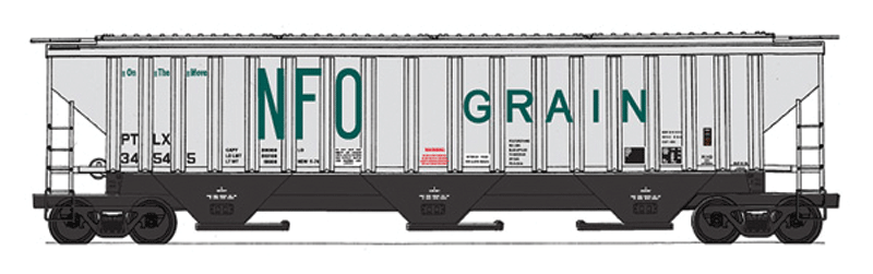 PS2CD 4750 Cubic Foot 3-Bay Covered Hopper - Ready to Run -- NFO Grain (gray, black, green, Billboard Lettering) (CANCELLED)